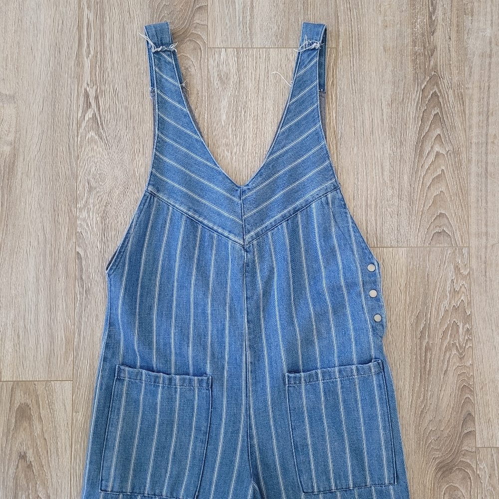 Zara Trafaluc Denim Pinstripe Jumpsuit Romper One Piece